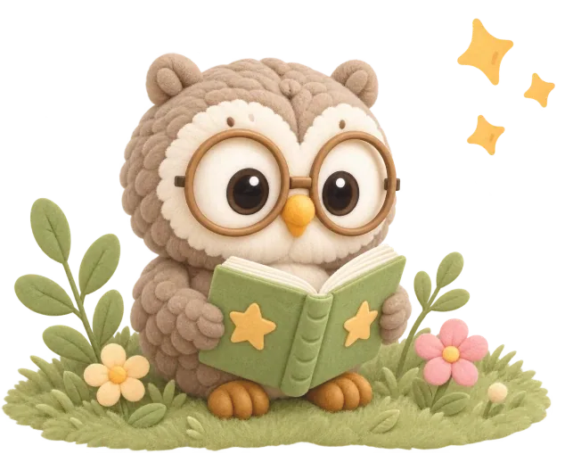 Olive the owl reading a storybook